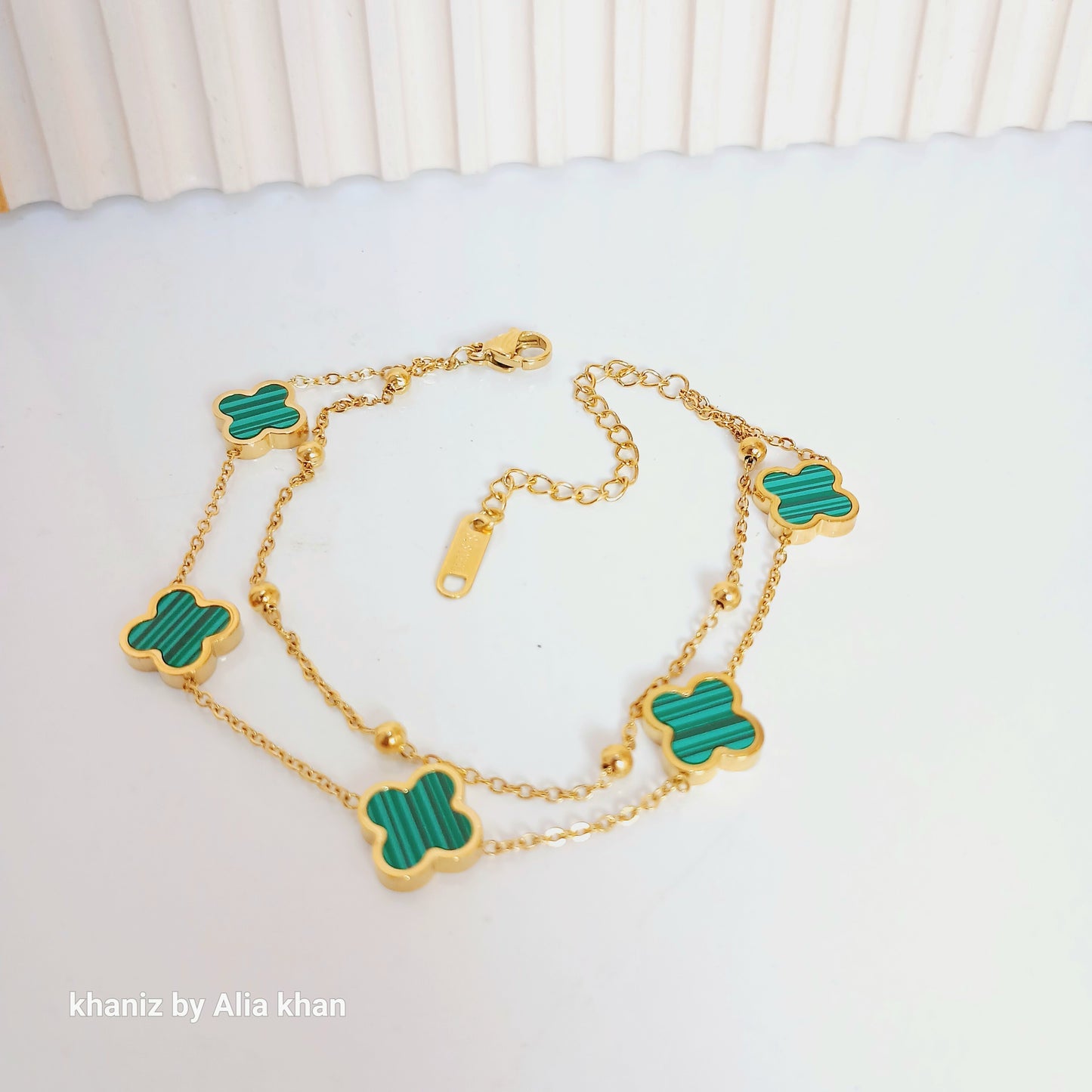 Double Chain Green Clover Bracelet