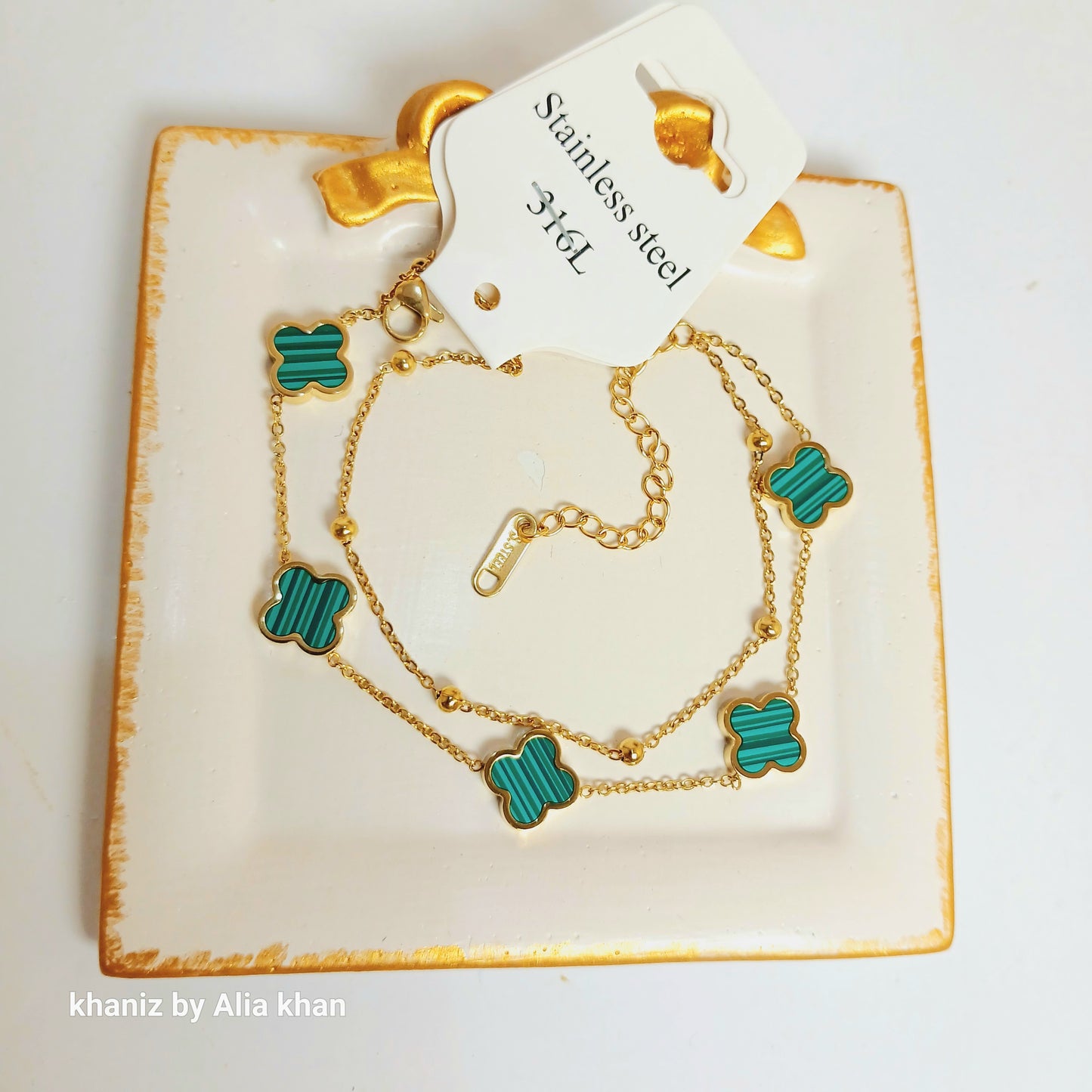 Double Chain Green Clover Bracelet