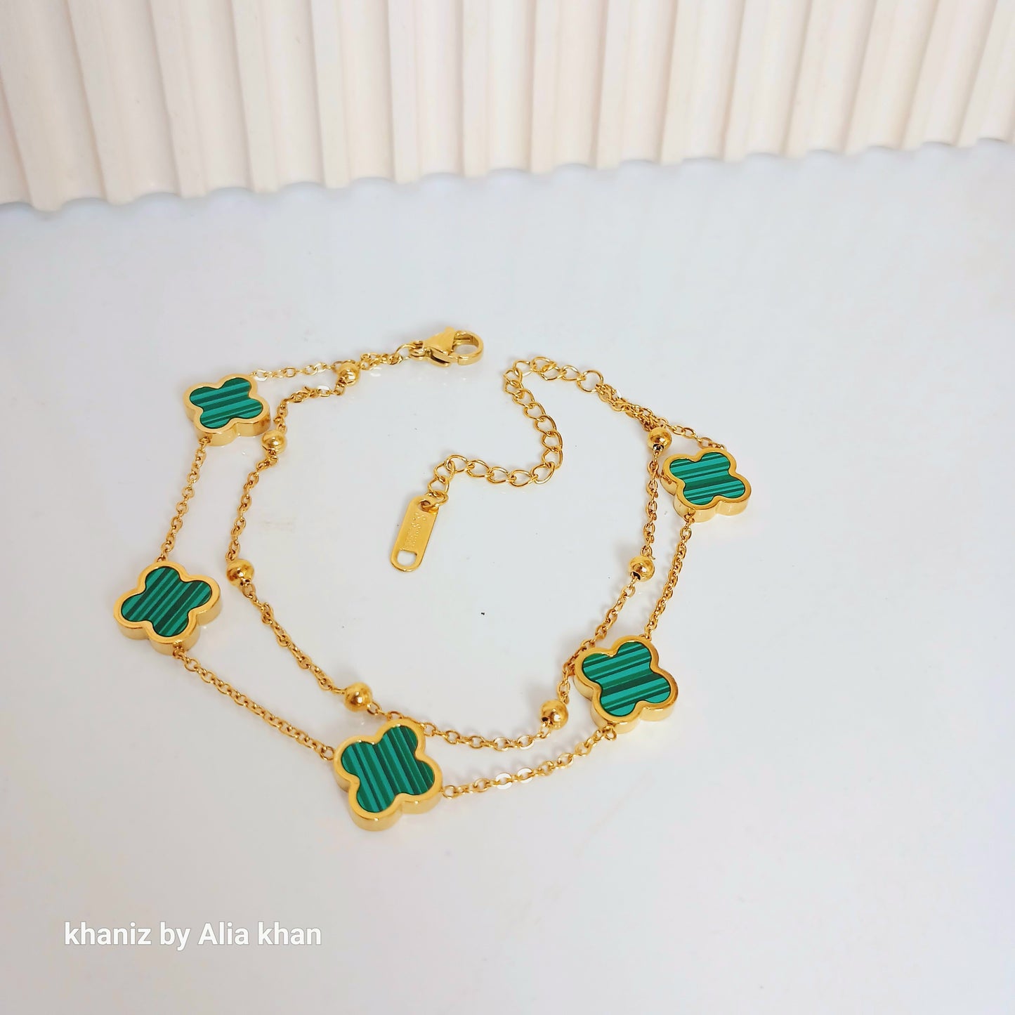 Double Chain Green Clover Bracelet