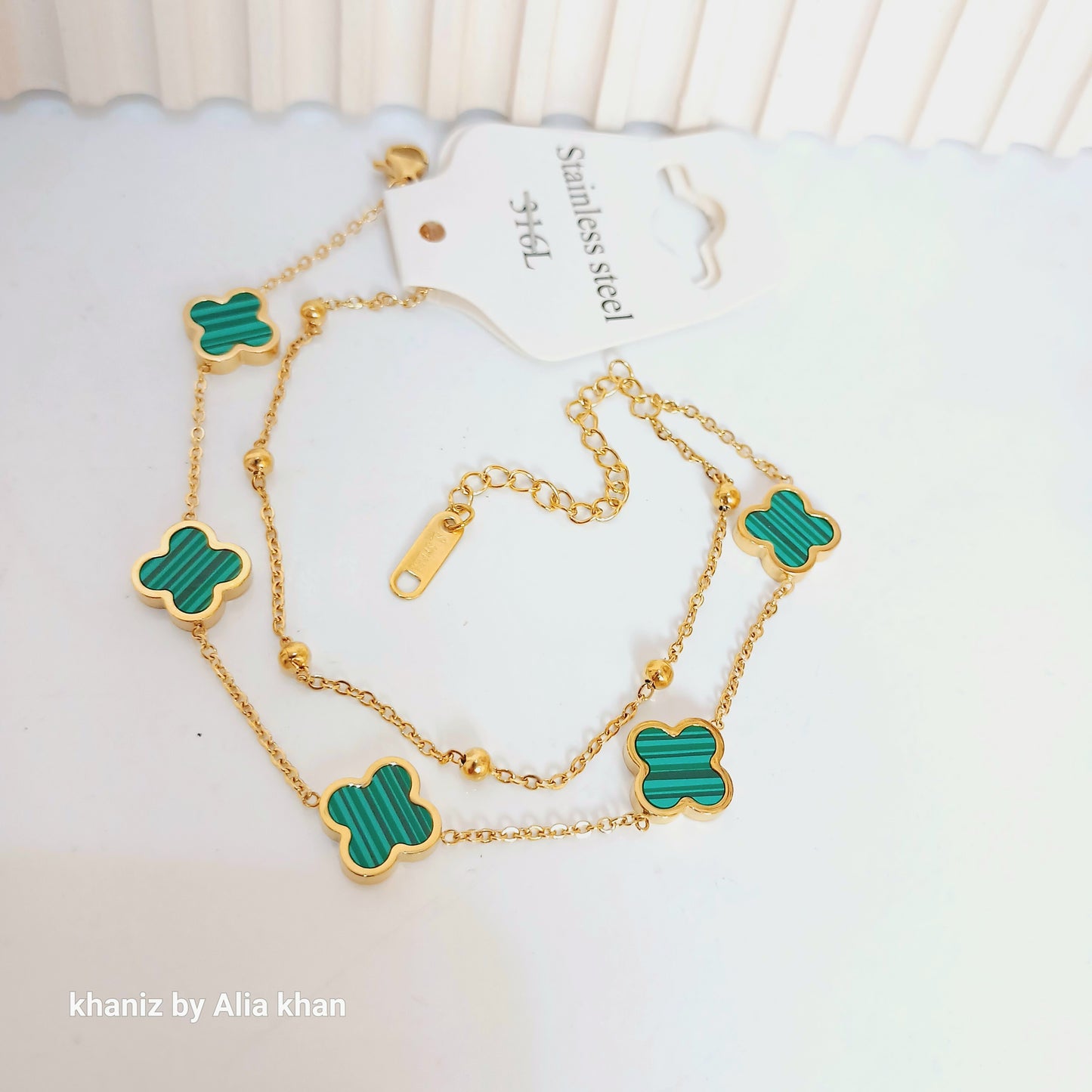 Double Chain Green Clover Bracelet