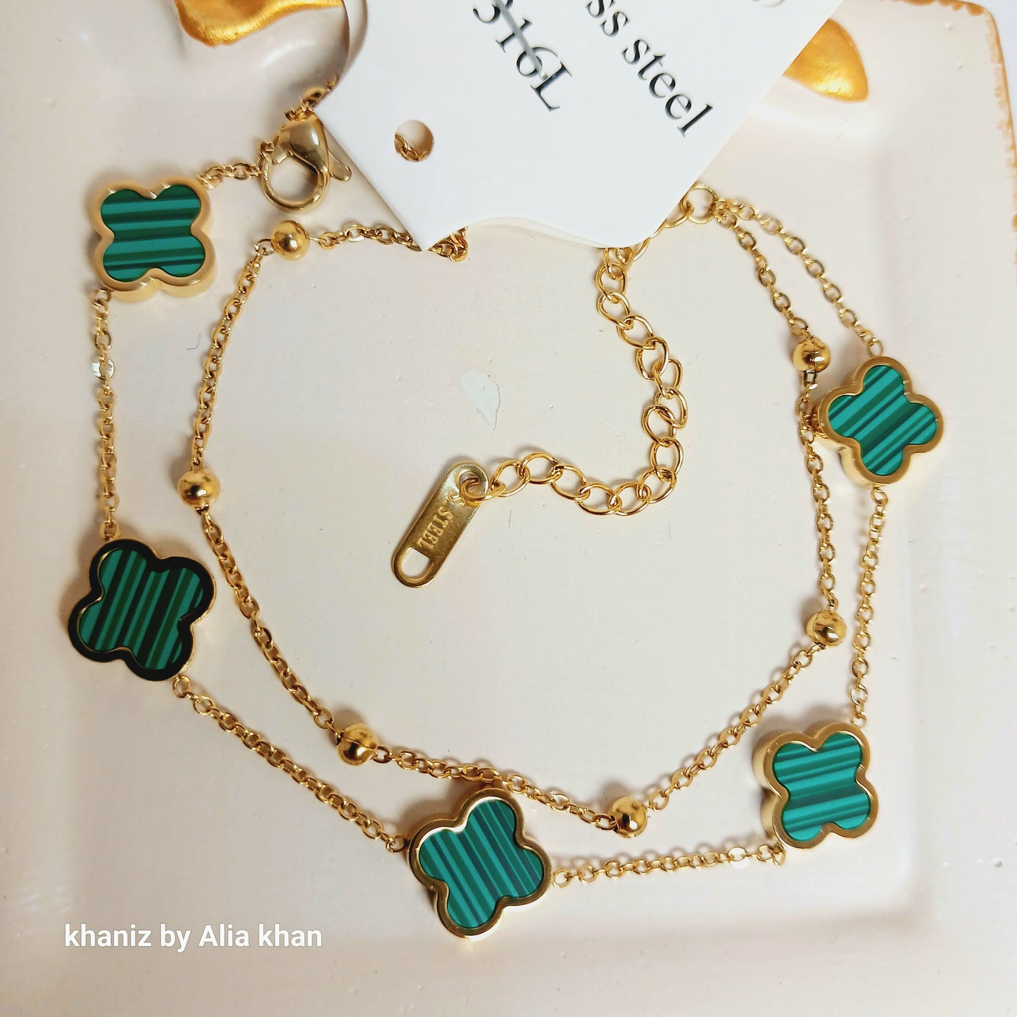 Double Chain Green Clover Bracelet