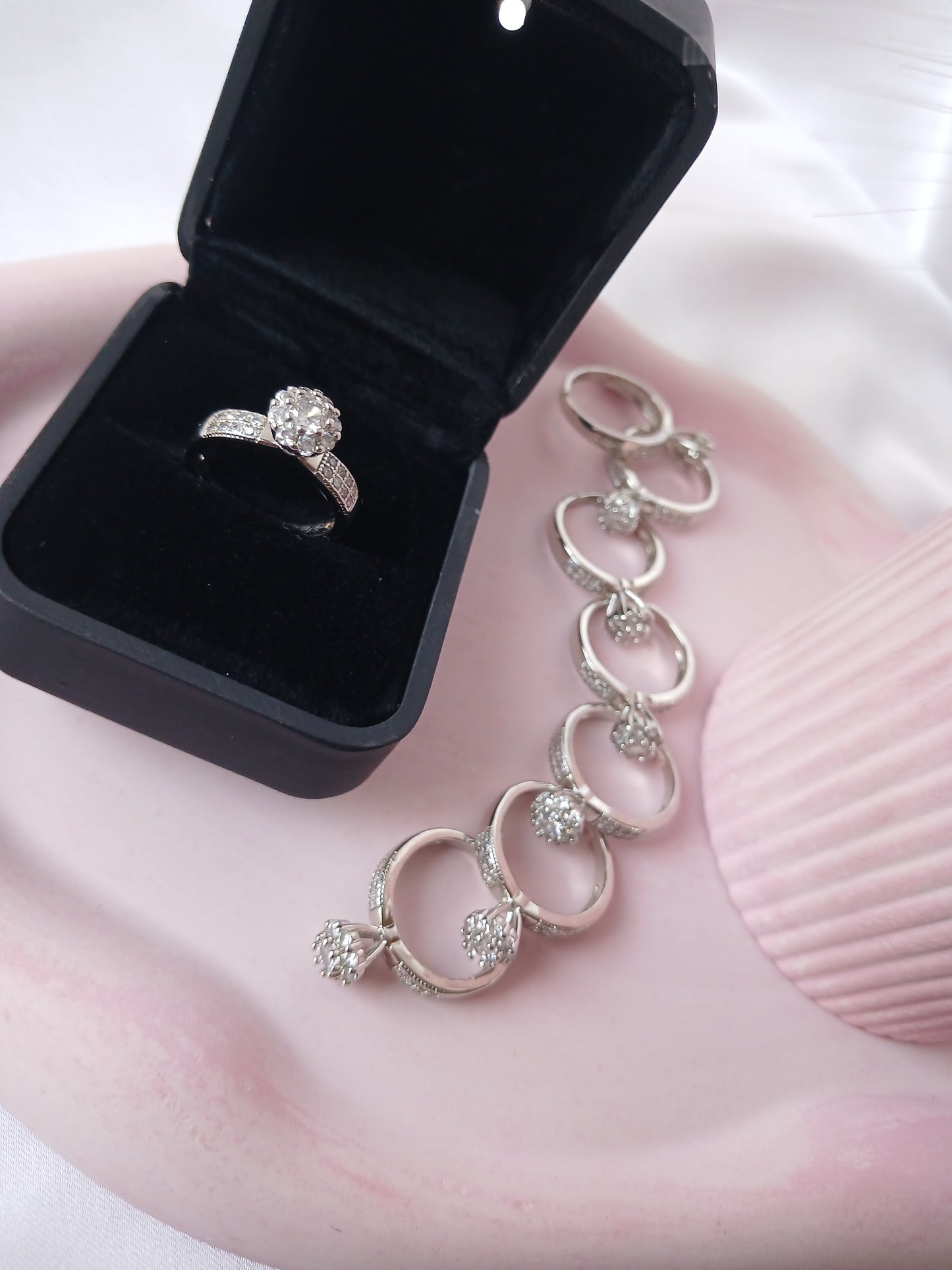 Silver Starling Flower Engagement Ring