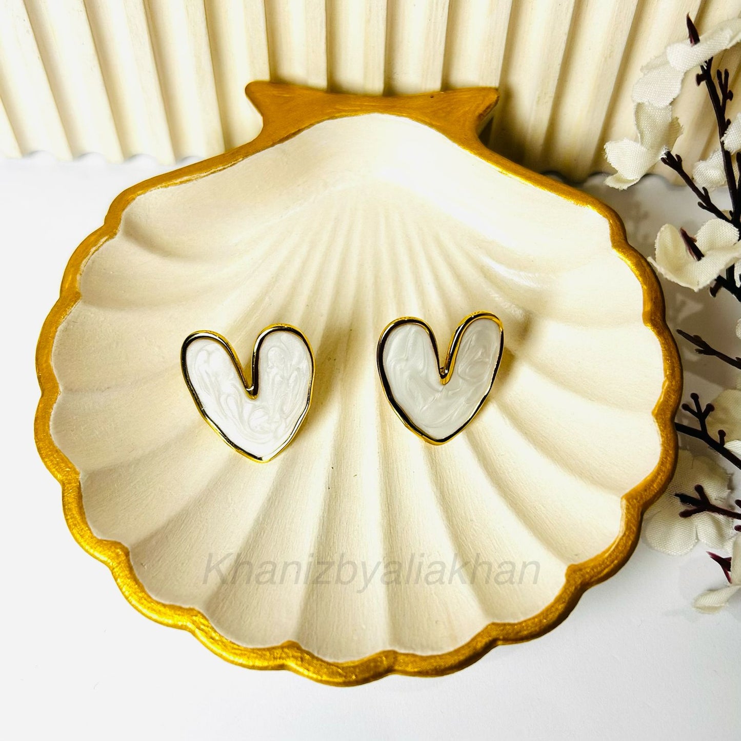 White Heart Earrings