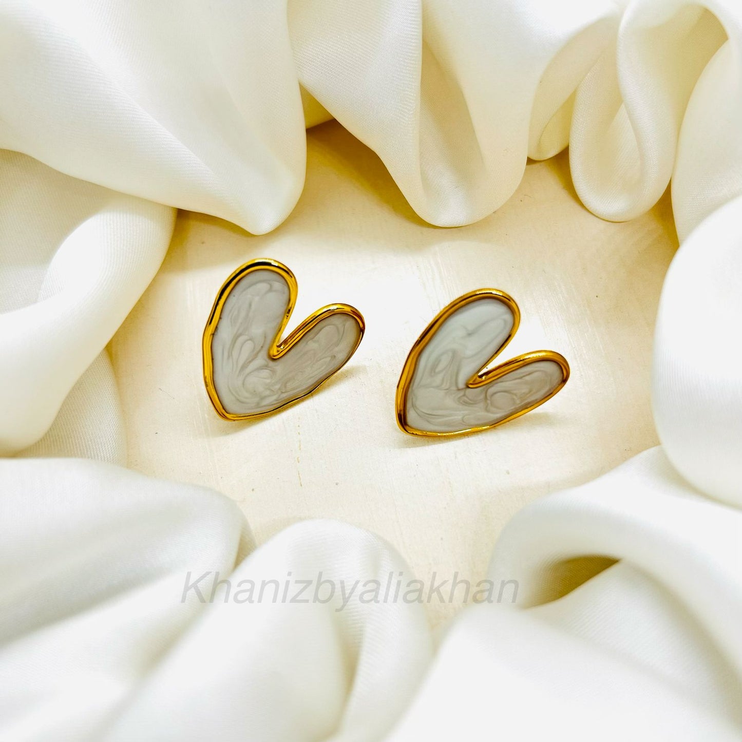 White Heart Earrings