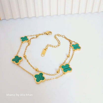 Double Chain Green Clover Bracelet
