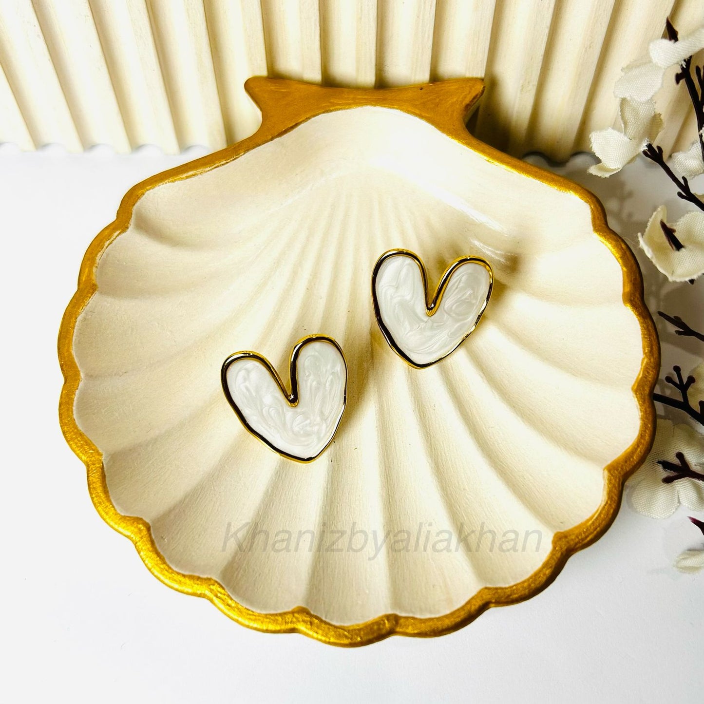 White Heart Earrings