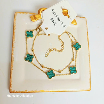 Double Chain Green Clover Bracelet