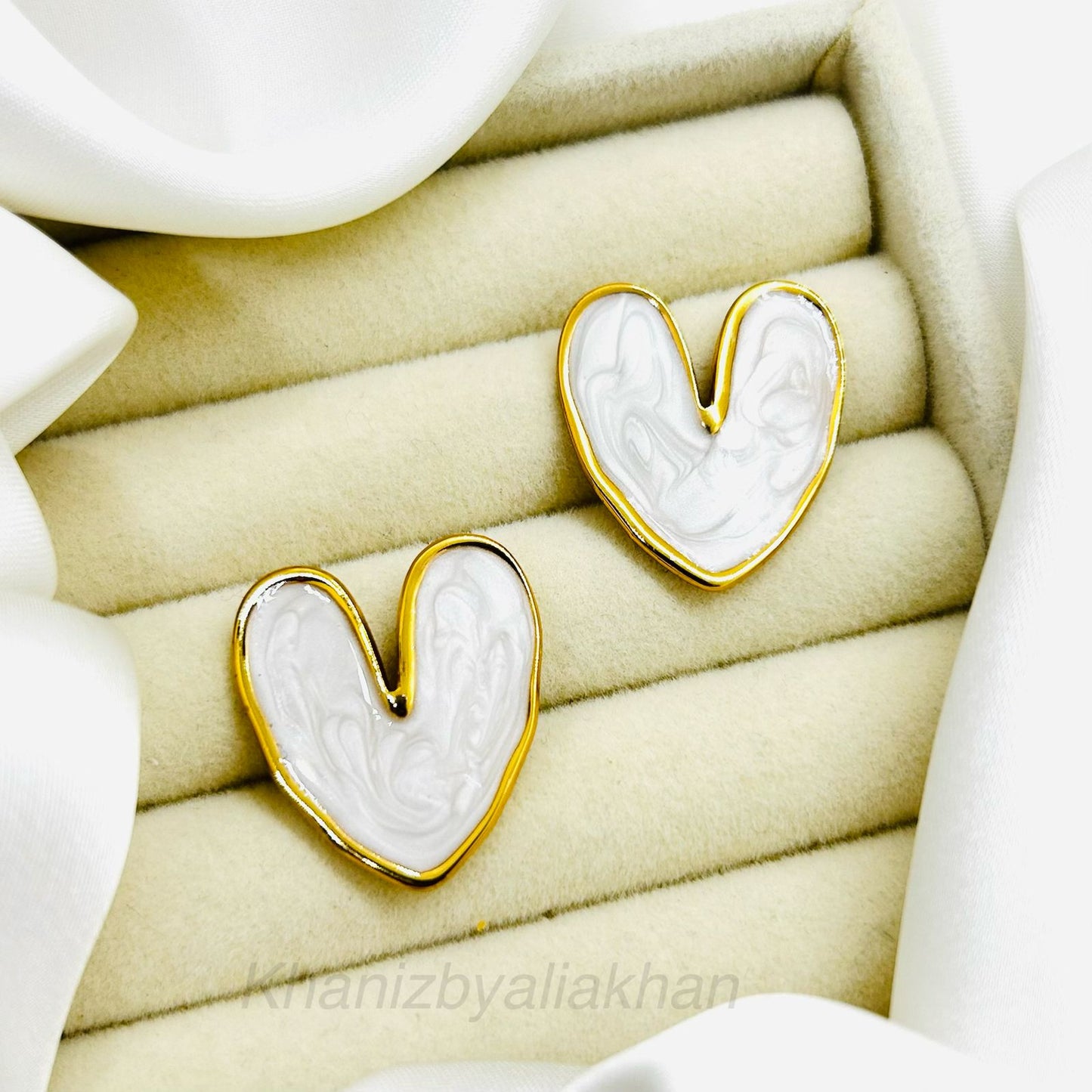 White Heart Earrings