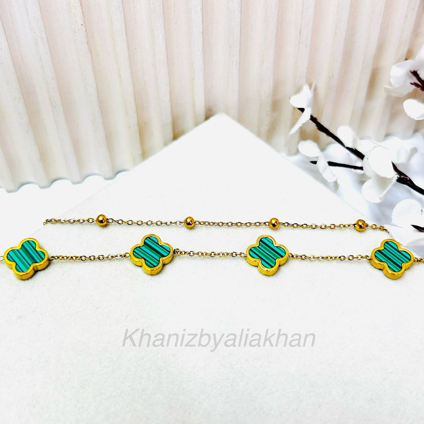 Double Chain Green Clover Bracelet