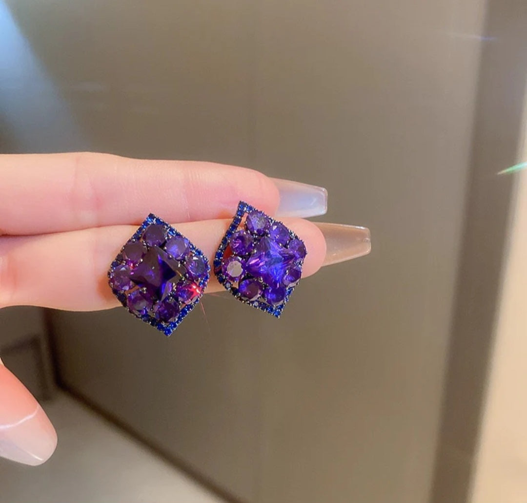 Leaf purple rhinestone earrings