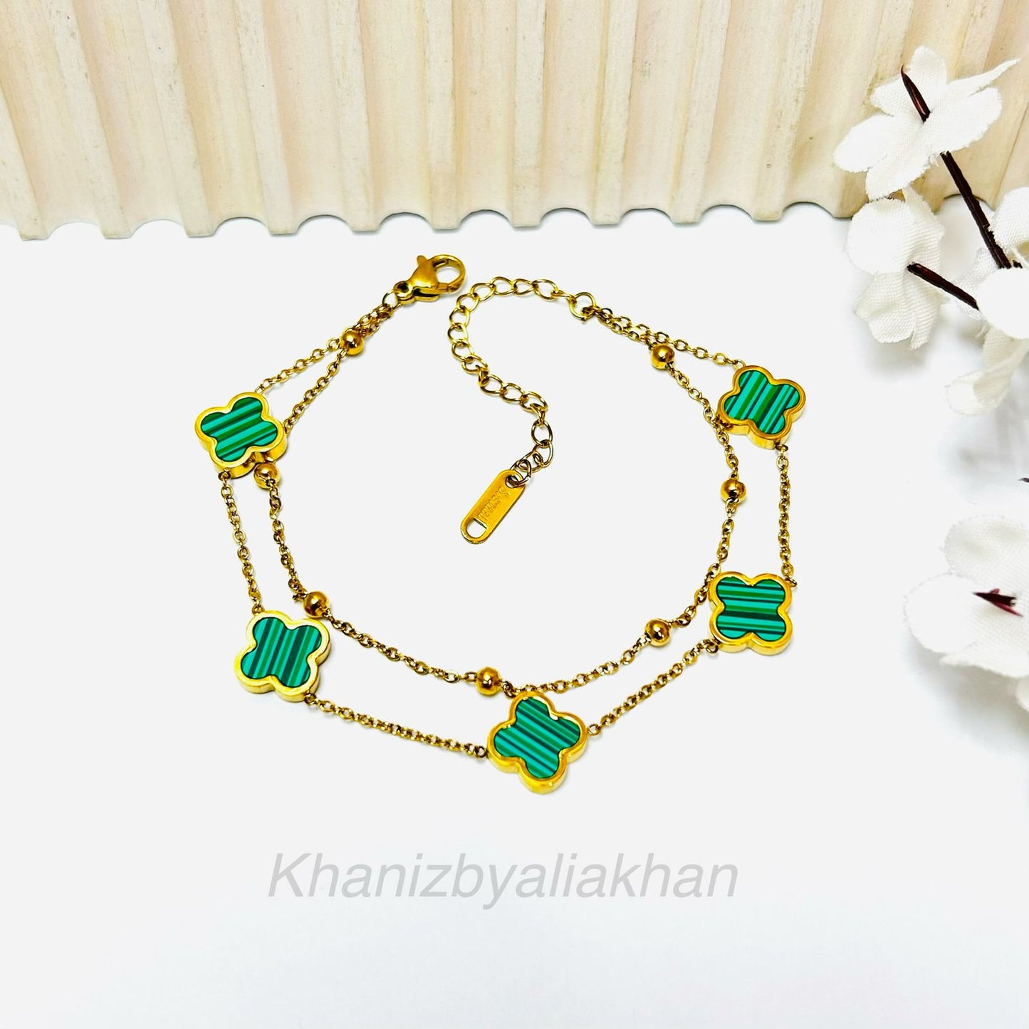 Double Chain Green Clover Bracelet