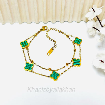 Double Chain Green Clover Bracelet