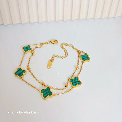 Double Chain Green Clover Bracelet