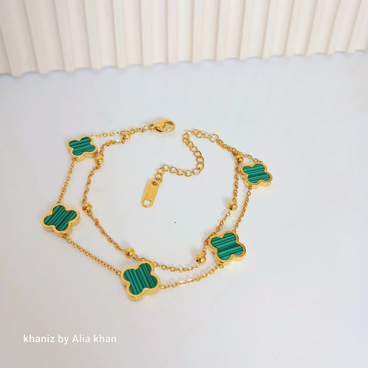 Double Chain Green Clover Bracelet