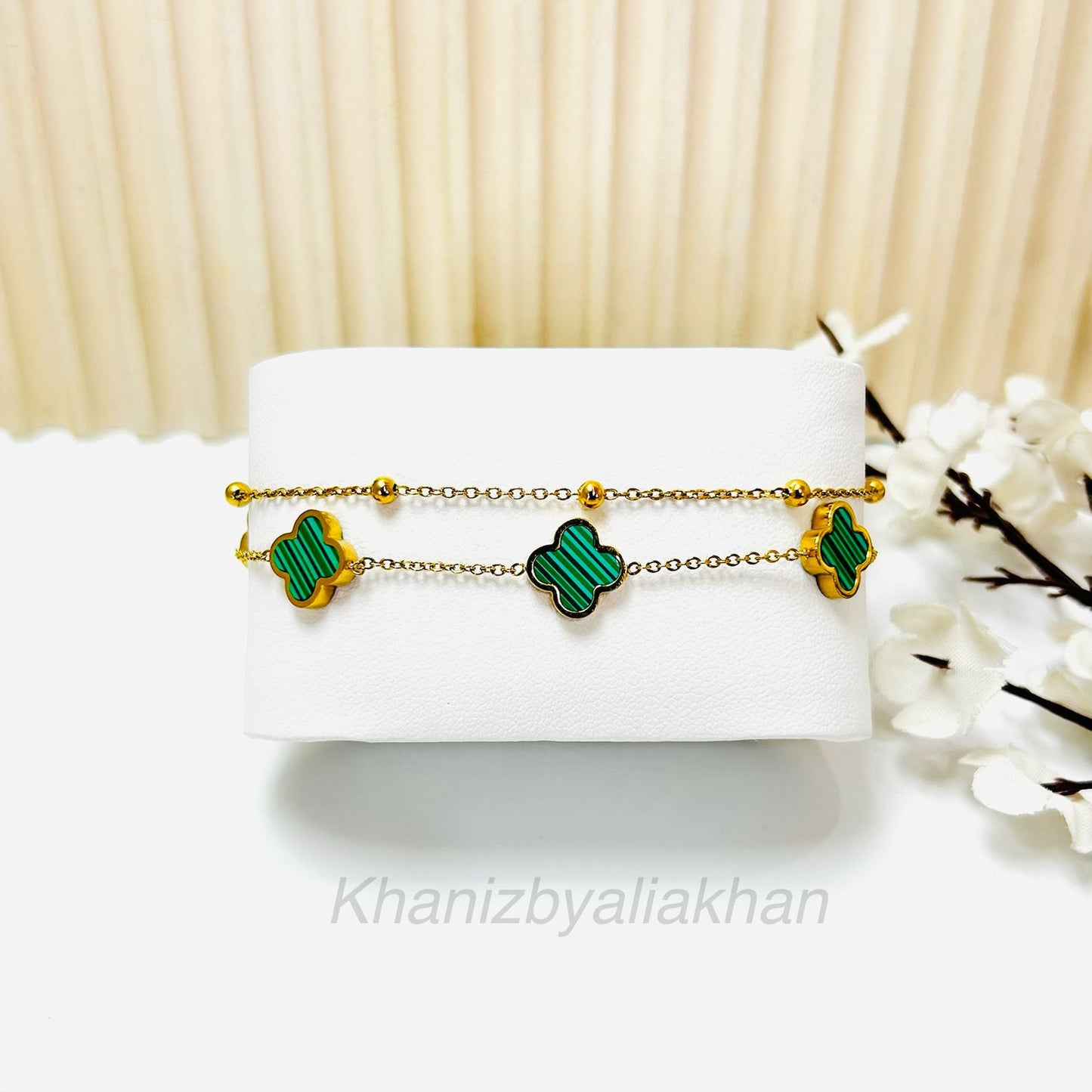 Double Chain Green Clover Bracelet