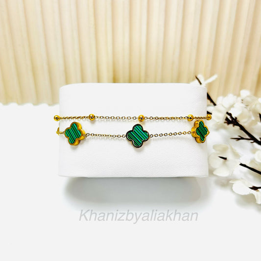 Double Chain Green Clover Bracelet