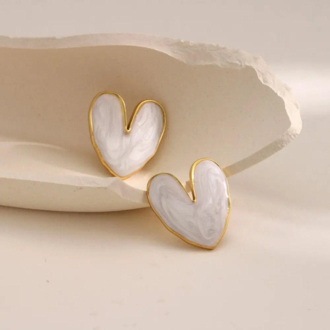 White Heart Earrings