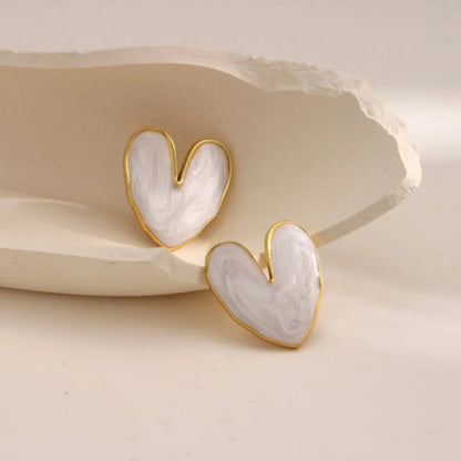 White Heart Earrings