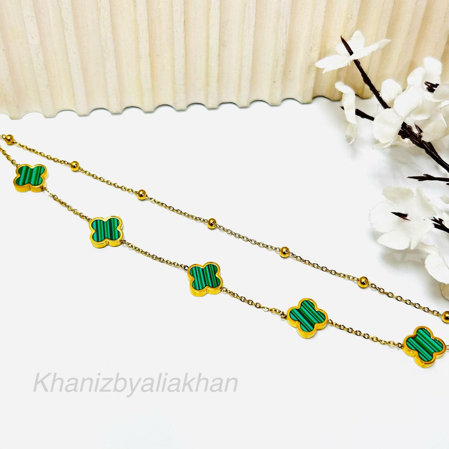 Double Chain Green Clover Bracelet