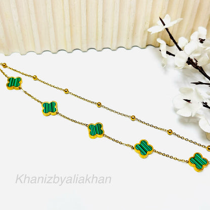 Double Chain Green Clover Bracelet