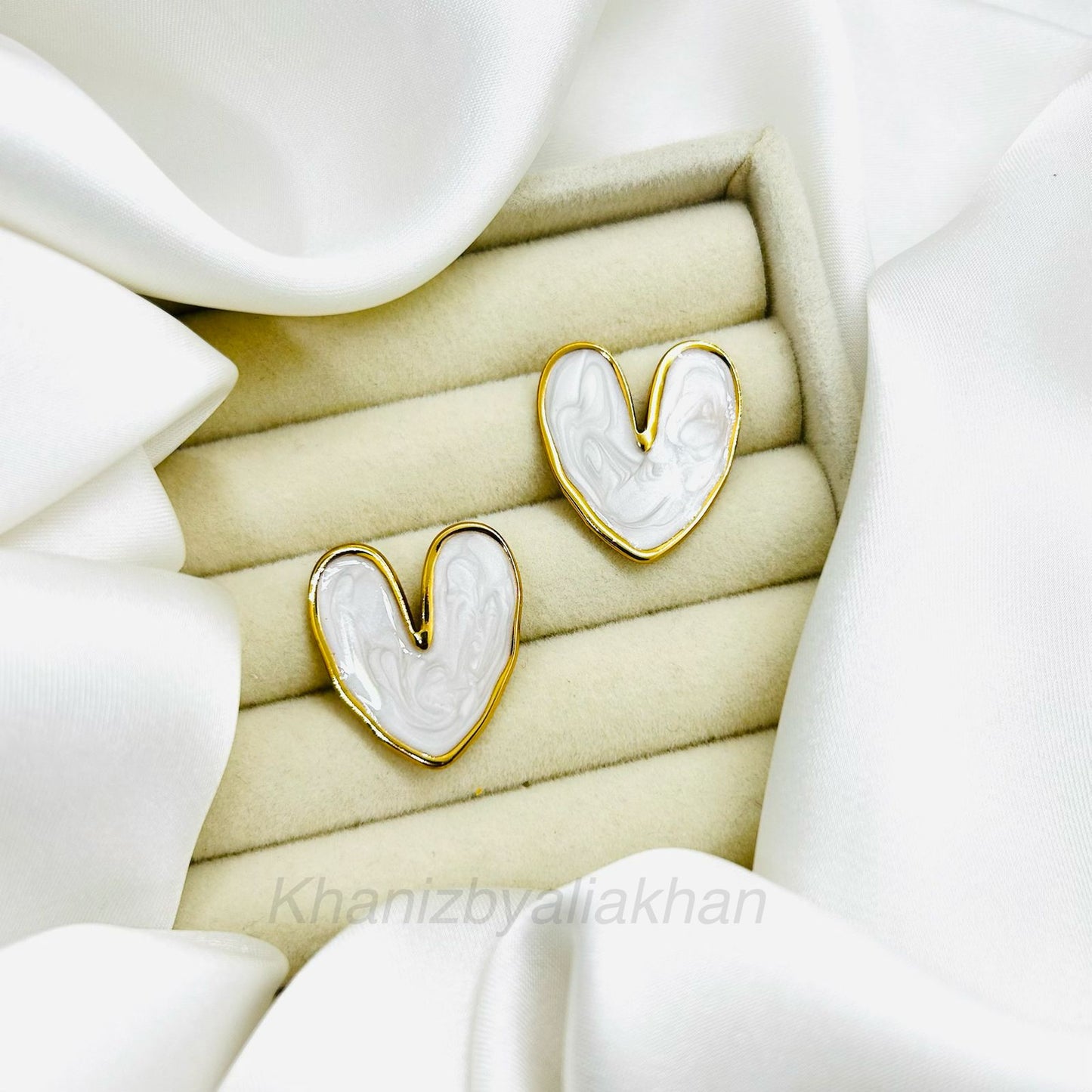 White Heart Earrings