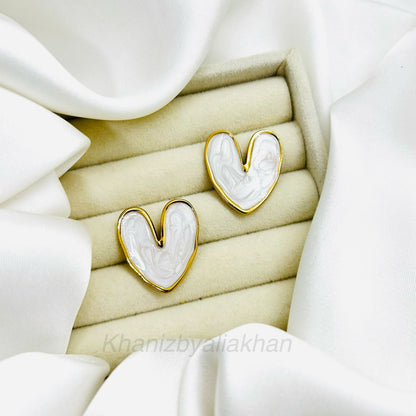 White Heart Earrings