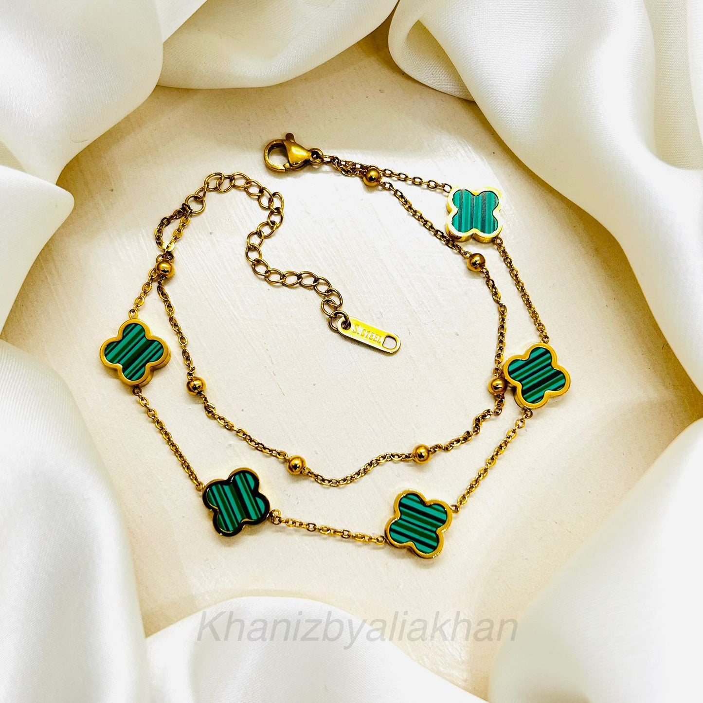 Double Chain Green Clover Bracelet